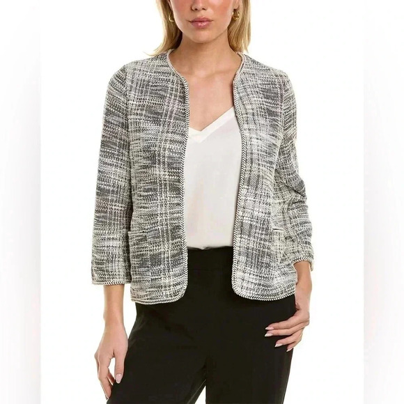 MAX STUDIO Blazer Jacket Textured Cream & Black Knit Tweed Women’s Size Medium M - Picture 1 of 7